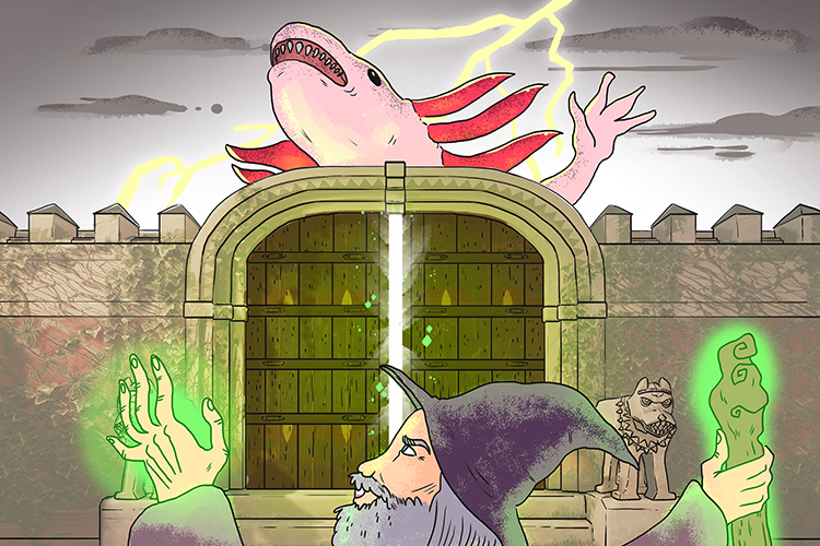 He cast a gate spell (castigate) to open the gates. He will get a really angry response from the creature on the other side of the door.